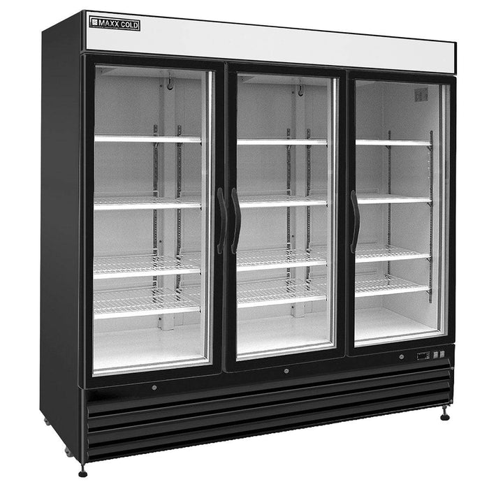 MXM3-72FBHC Maxx Cold Triple Door, Glass Door Freezer Merchandiser, Black, 72 Cu ft - Top Restaurant Supplies