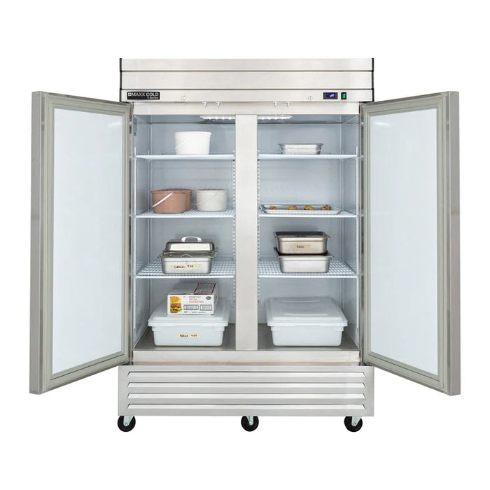 Congelador vertical de 2 puertas Maxx Cold MVF-49FD Serie V, montaje inferior, 54" de ancho, capacidad de almacenamiento de 42 pies cúbicos, en acero inoxidable (MVF-49FDHC)