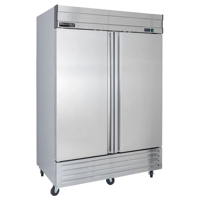 Congelador vertical de 2 puertas Maxx Cold MVF-49FD Serie V, montaje inferior, 54" de ancho, capacidad de almacenamiento de 42 pies cúbicos, en acero inoxidable (MVF-49FDHC)