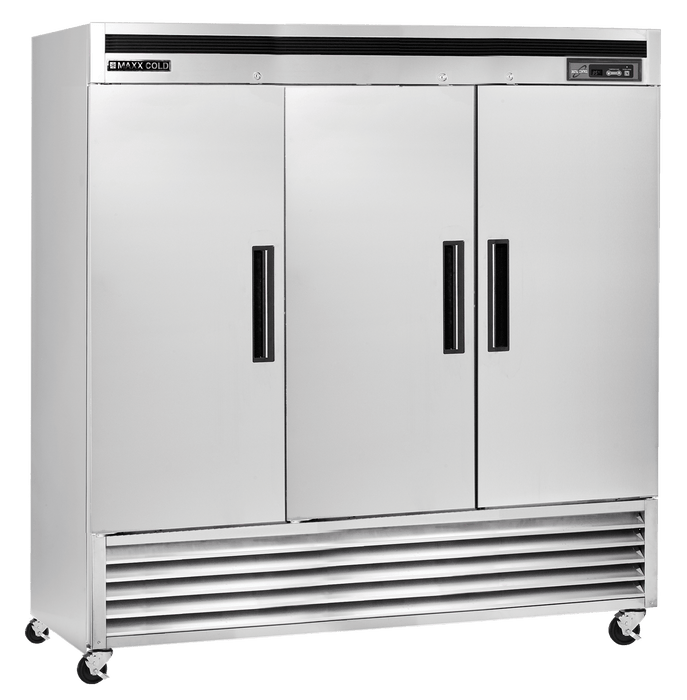 MCF-72FDHC Maxx Cold Triple Door, Solid Door Reach-In Freezer, Bottom Mount, 72 Cu ft - Top Restaurant Supplies