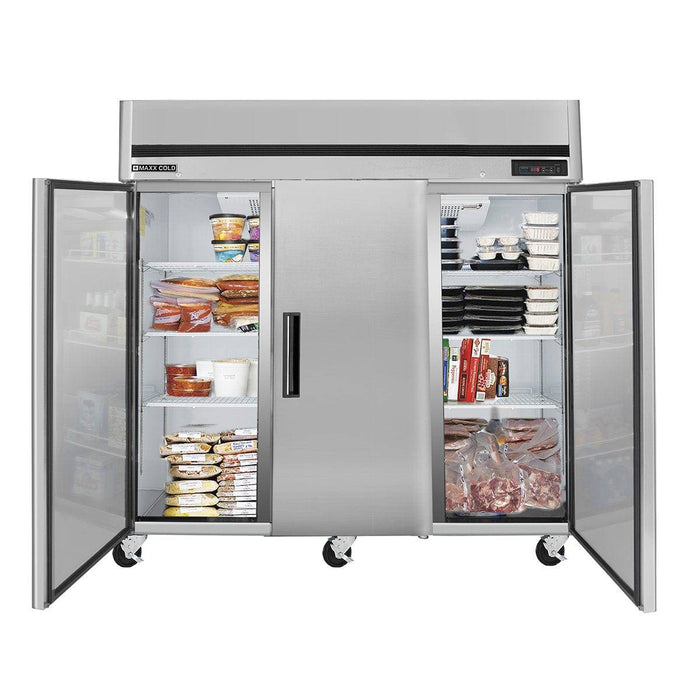 MCFT-72FDHC Maxx Cold Triple Door, Solid Door Reach-In Freezer, Top Mount, 72 Cu ft - Top Restaurant Supplies