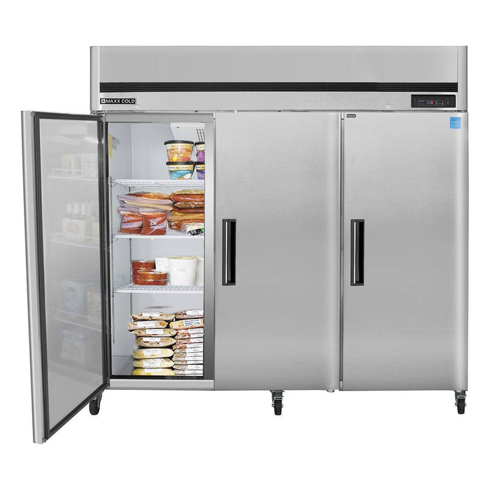 MCFT-72FDHC Maxx Cold Triple Door, Solid Door Reach-In Freezer, Top Mount, 72 Cu ft - Top Restaurant Supplies