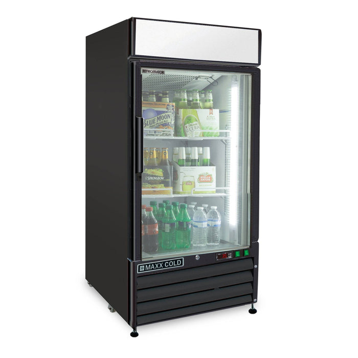 MXM1-12RBHC Maxx Cold Single Door, Glass Door Refrigerator Merchandiser, Black, 12 Cu ft - Top Restaurant Supplies