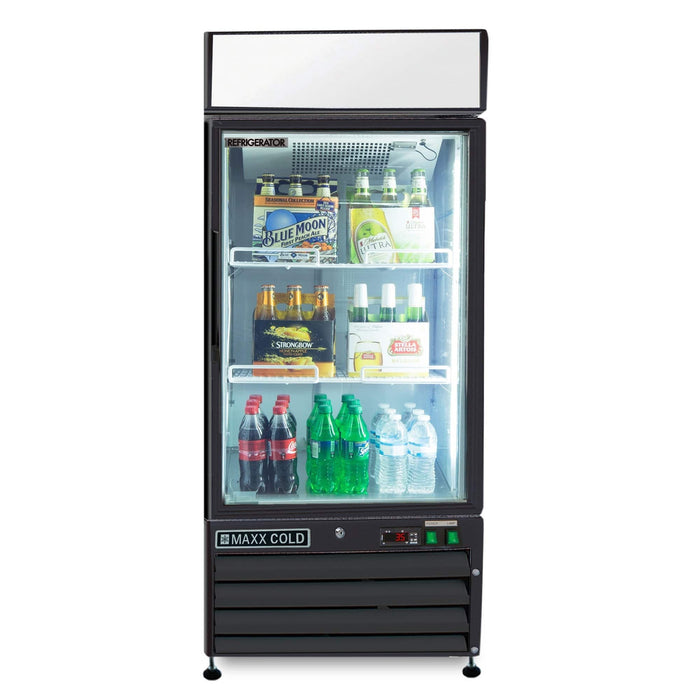 MXM1-12RBHC Maxx Cold Single Door, Glass Door Refrigerator Merchandiser, Black, 12 Cu ft - Top Restaurant Supplies