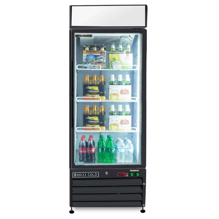 MXM1-16RBHC Maxx Cold Single Door, Glass Door Refrigerator Merchandiser, Black, 16 Cu ft - Top Restaurant Supplies