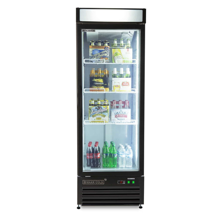 MXM1-23RBHC Maxx Cold Single Door, Glass Door Refrigerator Merchandiser, Black, 23 Cu ft - Top Restaurant Supplies