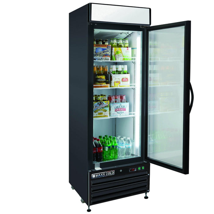 MXM1-23RBHC Maxx Cold Single Door, Glass Door Refrigerator Merchandiser, Black, 23 Cu ft - Top Restaurant Supplies