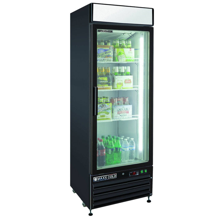 MXM1-23RBHC Maxx Cold Single Door, Glass Door Refrigerator Merchandiser, Black, 23 Cu ft - Top Restaurant Supplies