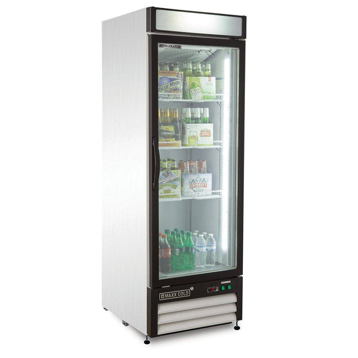 MXM1-23RHC Maxx Cold Single Door, Glass Door Refrigerator Merchandiser, White, 23 Cu ft - Top Restaurant Supplies