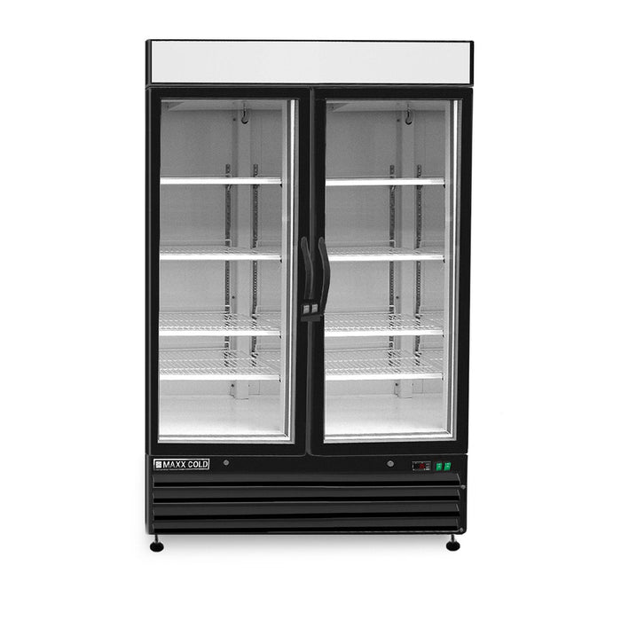 MXM2-48RBHC Maxx Cold Double Door, Glass Door Refrigerator Merchandiser, Black, 48 Cu ft - Top Restaurant Supplies