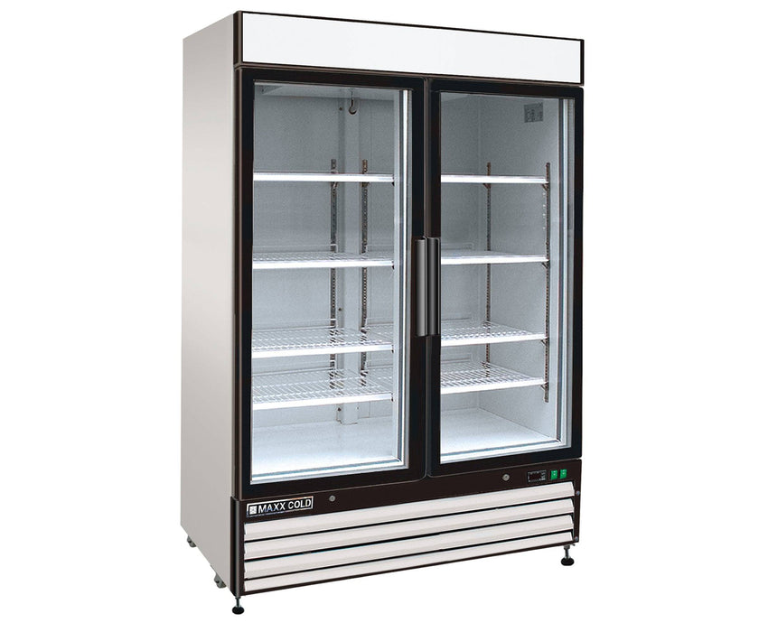 MXM2-48RHC Maxx Cold Double Door, Glass Door Refrigerator Merchandiser, White, 48 Cu ft - Top Restaurant Supplies