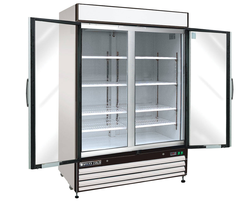 MXM2-48RHC Maxx Cold Double Door, Glass Door Refrigerator Merchandiser, White, 48 Cu ft - Top Restaurant Supplies