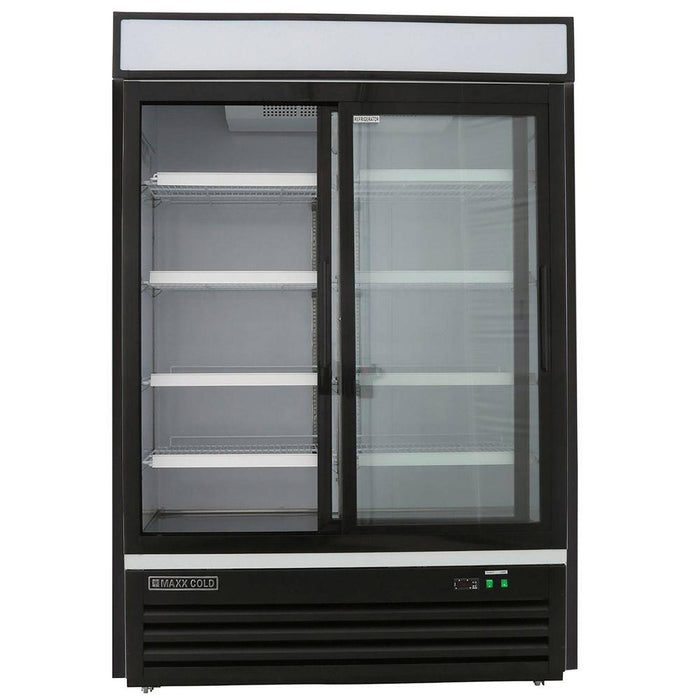 MXM2-48RSBHC Maxx Cold Double Door, Sliding Glass Refrigerator Door Merchandiser, Black, 48 Cu ft - Top Restaurant Supplies