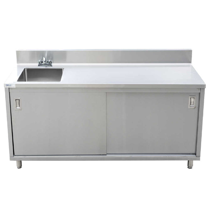 Prepline PCST-3072 - Stainless Steel Enclosed Base Work Table with Sink and Sliding Doors - 30"D x 72" L - Top Restaurant Supplies