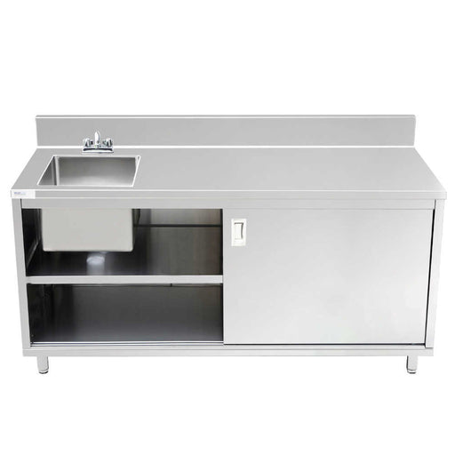 Prepline PCST-3072 - Stainless Steel Enclosed Base Work Table with Sink and Sliding Doors - 30"D x 72" L - Top Restaurant Supplies
