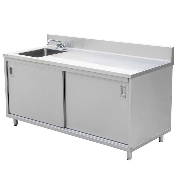 Prepline PCST-3072 - Stainless Steel Enclosed Base Work Table with Sink and Sliding Doors - 30"D x 72" L - Top Restaurant Supplies