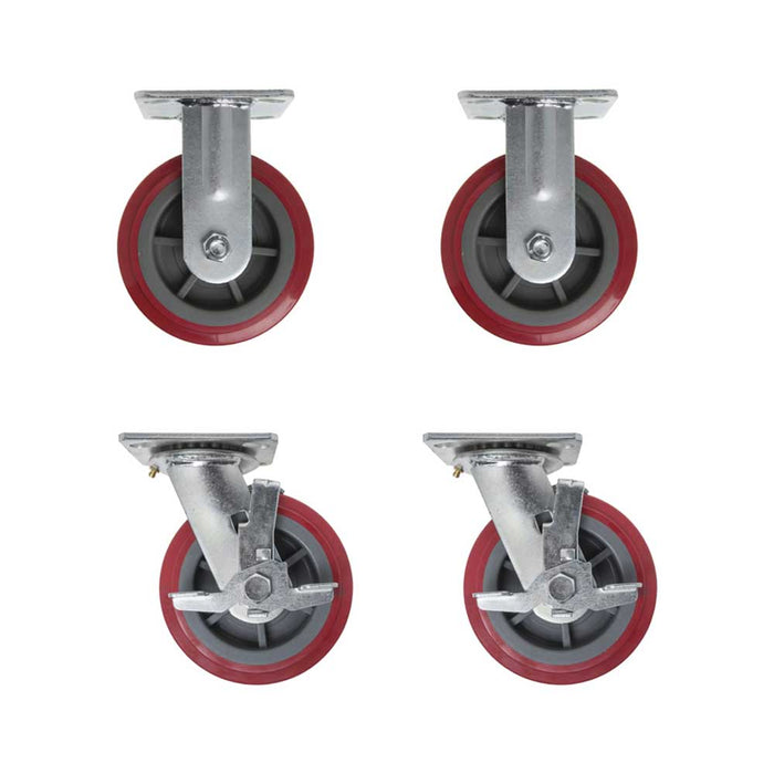 Prepline PFC-4-SBR 4" Red Plate Casters with Side Brake, Set of 4 - Top Restaurant Supplies