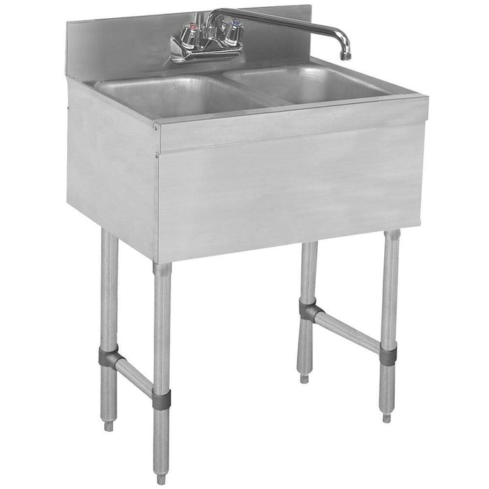 Prepline PBAR2B26 27" Stainless Steel Two Compartment Bar Sink with 3" Backsplash - Top Restaurant Supplies