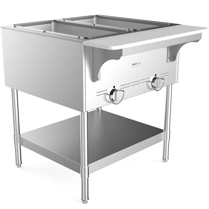 Prepline GST-2OW 30.6" Two Pan Gas Steam Table with Undershelf, Open Well - Top Restaurant Supplies