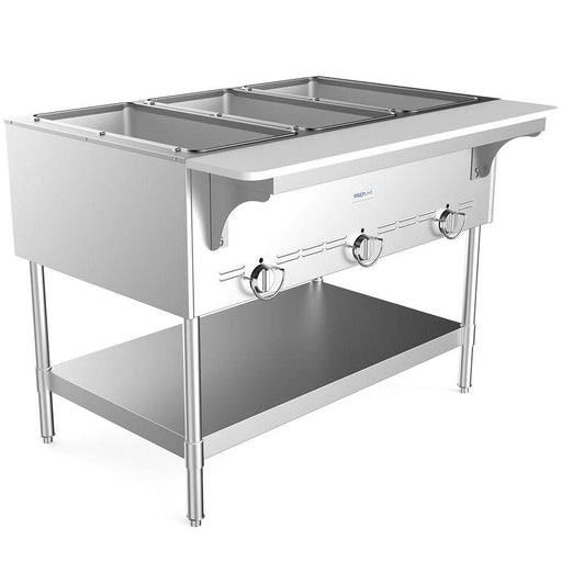 Prepline GST-3OW 44.4" Three Pan Gas Steam Table with Undershelf, Open Well - Top Restaurant Supplies