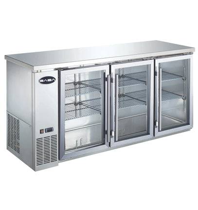 SABA SBB-24-72GSS 72" Three Glass Door Stainless Steel Back Bar Cooler - Top Restaurant Supplies