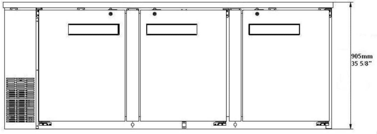 SABA SBB-27-90B 90" Three Door Back Bar Cooler (Black) - Top Restaurant Supplies