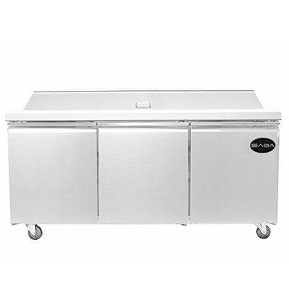 SABA SPS-72-30M 72" Three Door Mega Prep Table with Pans Stainless Steel - Top Restaurant Supplies