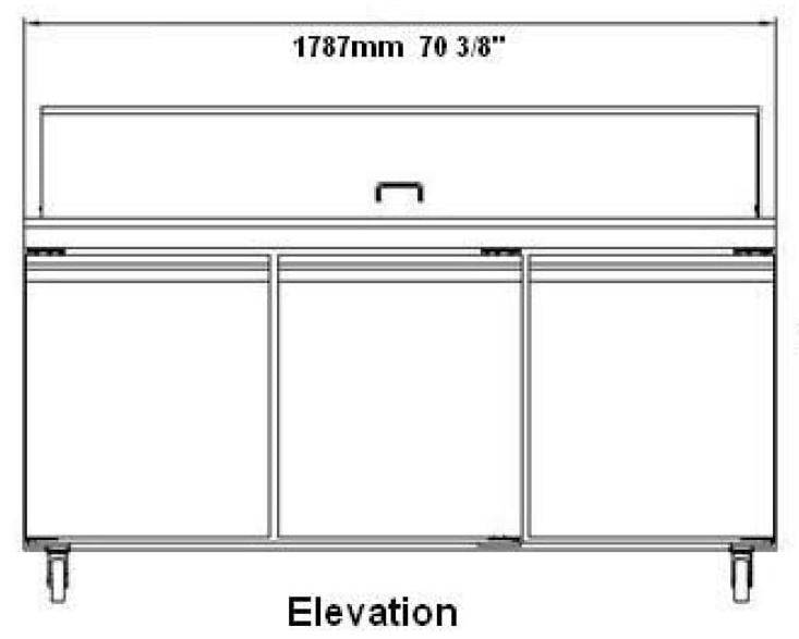 SABA SPS-72-30M 72" Three Door Mega Prep Table with Pans Stainless Steel - Top Restaurant Supplies