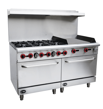 SABA GR60-24 60" 6 Open Burner Gas Range with 24" Gas Griddle & Bottom Oven 282,000 BTU - Top Restaurant Supplies