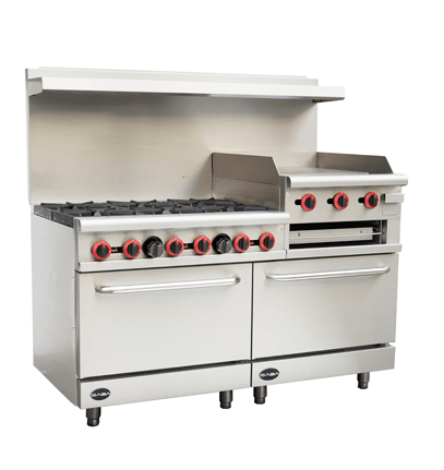 SABA GR60-24B 60" 6 Open Burner Gas Range with 24" Gas Griddle, Broiler & Bottom Oven 278,000 BTU - Top Restaurant Supplies