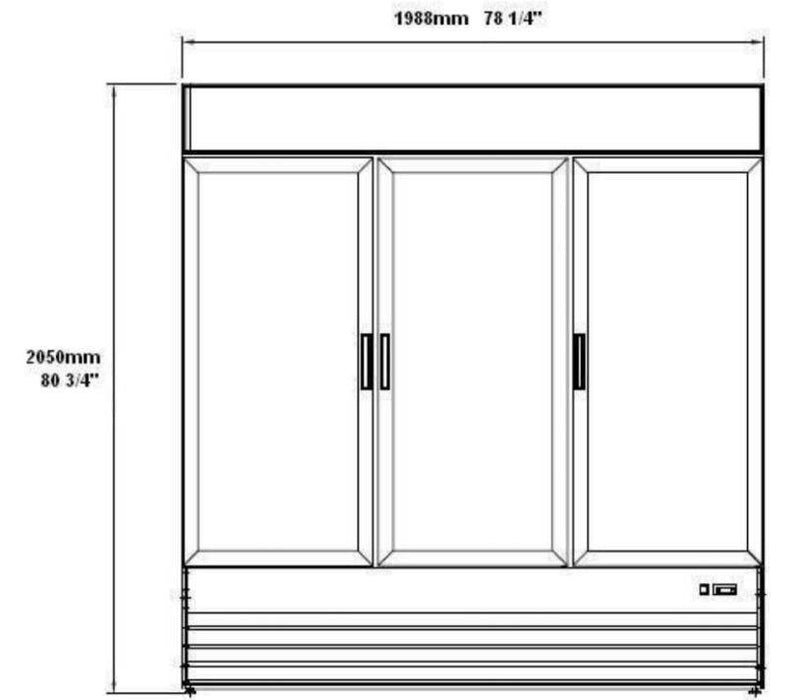 SABA SM-72R 78" Three Glass Door Merchandiser Refrigerator, 63 Cu. Ft. - Top Restaurant Supplies