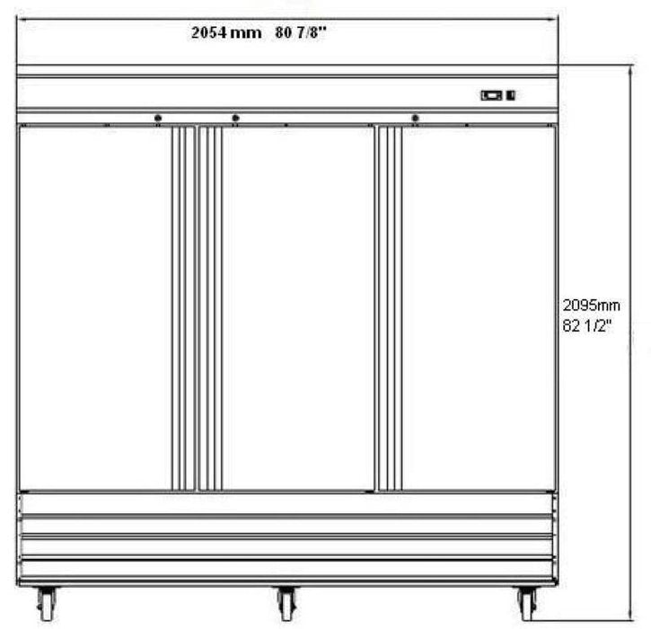 SABA S-72RG 80 7/8" Three Glass Door Reach-In Refrigerator Stainless Steel, 72 Cu. Ft. - Top Restaurant Supplies