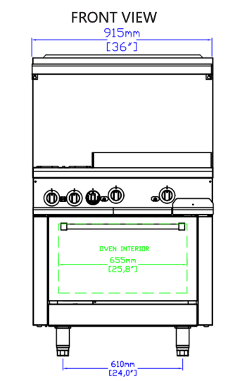 Standard Range SR-R36-24MG-NG 36" Natural Gas Commercial Range with 2 Burner, 24" Griddle, 1 Oven, 153,000 BTU - Top Restaurant Supplies