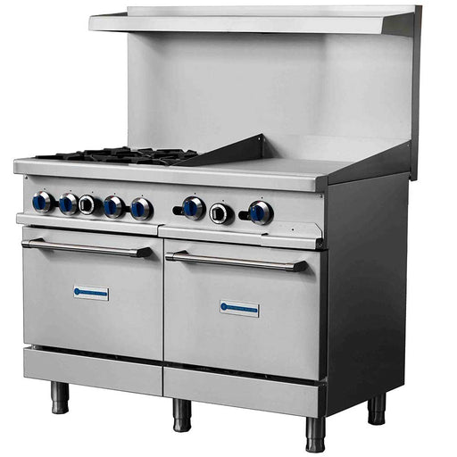 Standard Range SR-R48-24MG-NG 48" Natural Gas Commercial Range with 4 Burner, 24" Griddle, 2 Oven, 246,000 BTU - Top Restaurant Supplies