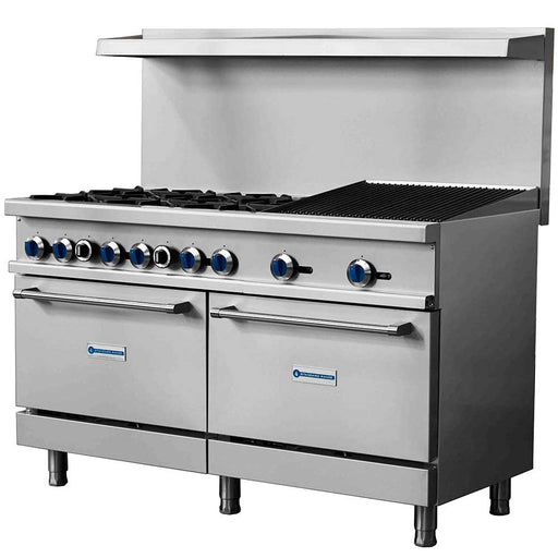 Standard Range SR-R60-24CB-NG 60" Natural Gas Commercial Range with 6 Burner, 24" Charbroiler, 2 Oven, 306,000 BTU - Top Restaurant Supplies