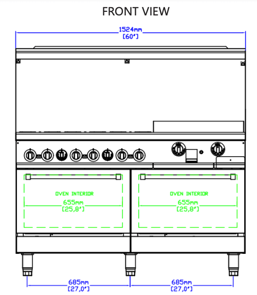 Standard Range SR-R60-24MG-NG 60" Natural Gas Range with 24" Griddle, 6 Burners, 2 Ovens, 306,000 BTU - Top Restaurant Supplies