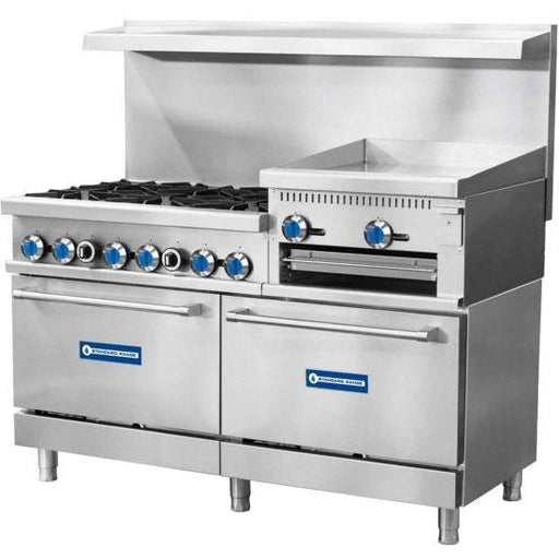 Standard Range SR-R60-24RG-NG 60" Natural Gas Range with 6 Burners, 24" Raised Griddle and 2 Oven-306,000 BTU - Top Restaurant Supplies