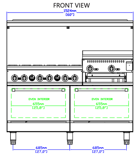 Standard Range SR-R60-24RG-NG 60" Natural Gas Range with 6 Burners, 24" Raised Griddle and 2 Oven-306,000 BTU - Top Restaurant Supplies