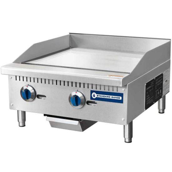 Standard Range SR-G24-M 24" Commercial Countertop 2 Burner Gas Griddle with Manual Control, 60,000 BTU - Top Restaurant Supplies