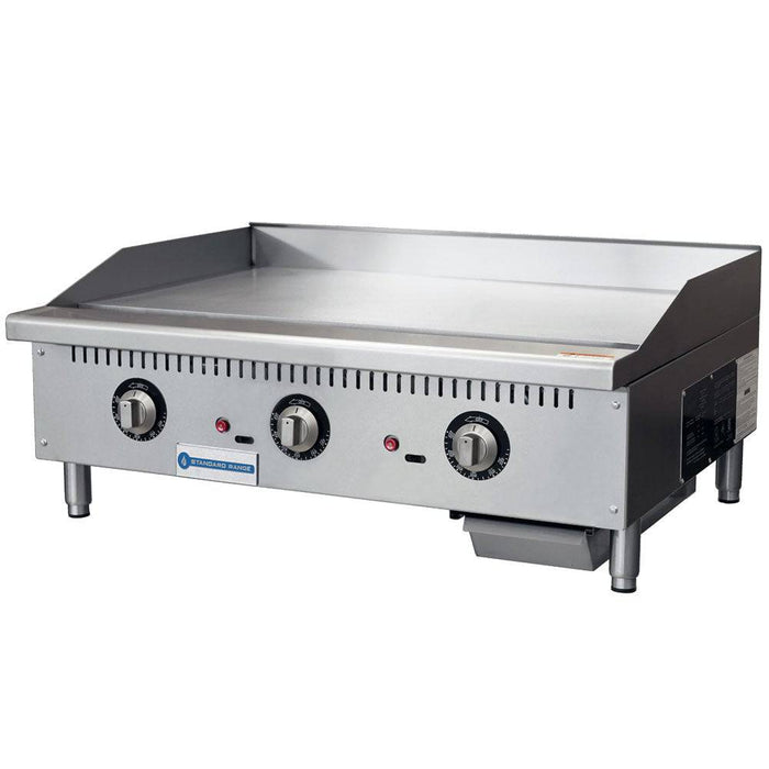 Standard Range SR-G36-T 36" Commercial Countertop 3 Burner Gas Griddle with Thermostatic Control, 90,000 BTU - Top Restaurant Supplies