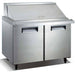 Universal Coolers SC-36-BMI 36" Double Door Sandwich Prep Table with 2 Shelves and 15 Pans, Self-Contained - Top Restaurant Supplies