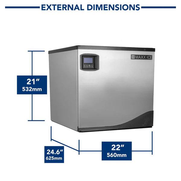 Máquina de hielo modular de la serie inteligente Maxx Ice MIM360N-B310, 22" de ancho, 373 lb, certificación Energy Star, en acero inoxidable