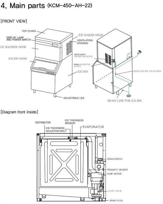 Kool-It KCM-450-AH Modular Ice Maker, 446 Lbs. Per Day, Half Cube Style Ice - Top Restaurant Supplies