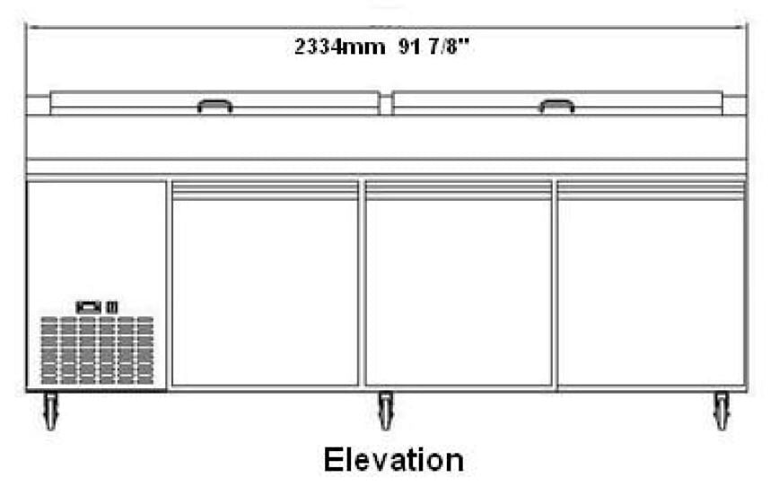 SABA SPP-91-12 91″ Three Door Refrigerated Pizza Prep Table with Pans Stainless Steel - Top Restaurant Supplies