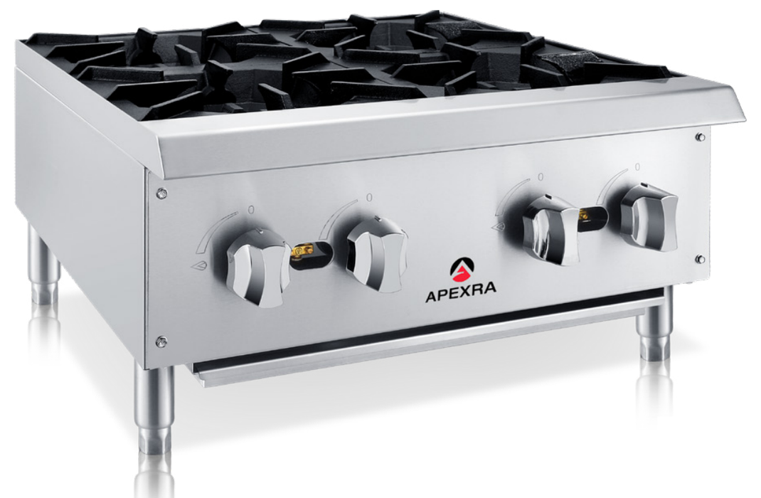 Apexra APHP-24-4NG 4 Burner Hot Plate, 24", 100,000 BTU, Natural Gas - Top Restaurant Supplies