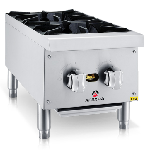 Apexra APHP-12-NG 2 Burner Hot Plate, 12", 50,000 BTU, Natural Gas - Top Restaurant Supplies