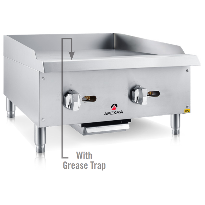 Apexra APMG-24LP Manual Griddle, 24", 60,000 BTU, Liquid Propane - Top Restaurant Supplies