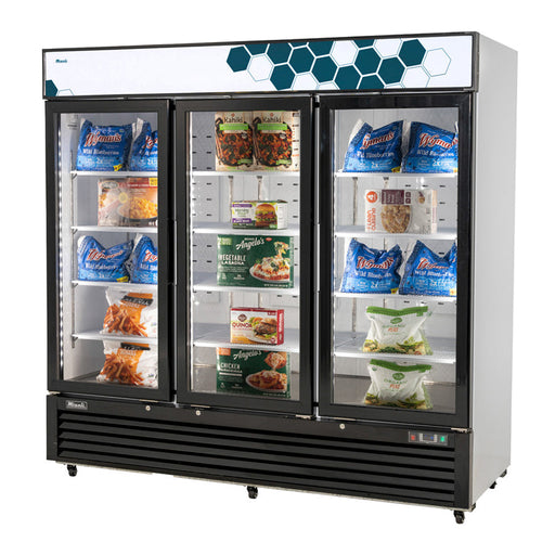 Migali C-72FM-HC - 82" Three Section Glass Door Merchandiser Freezer- Top Restaurant Supplies