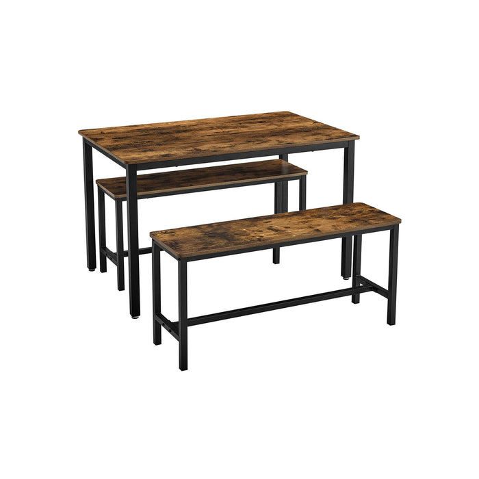 VASAGLE Industrial Rustic Brown Dining Table with 2 Benches - Top Restaurant Supplies