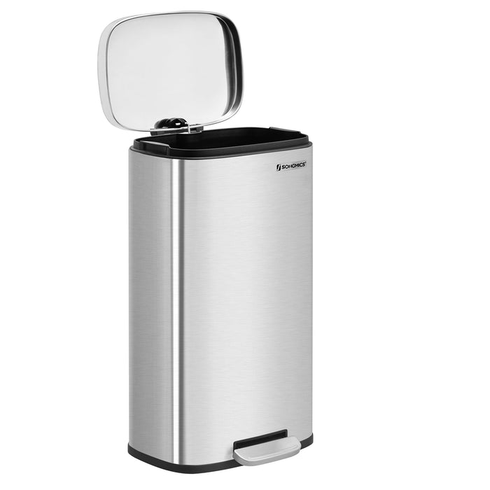 SONGMICS Silver Step-Open Trash Can with Plastic Inner Bucket - Top Restaurant Supplies